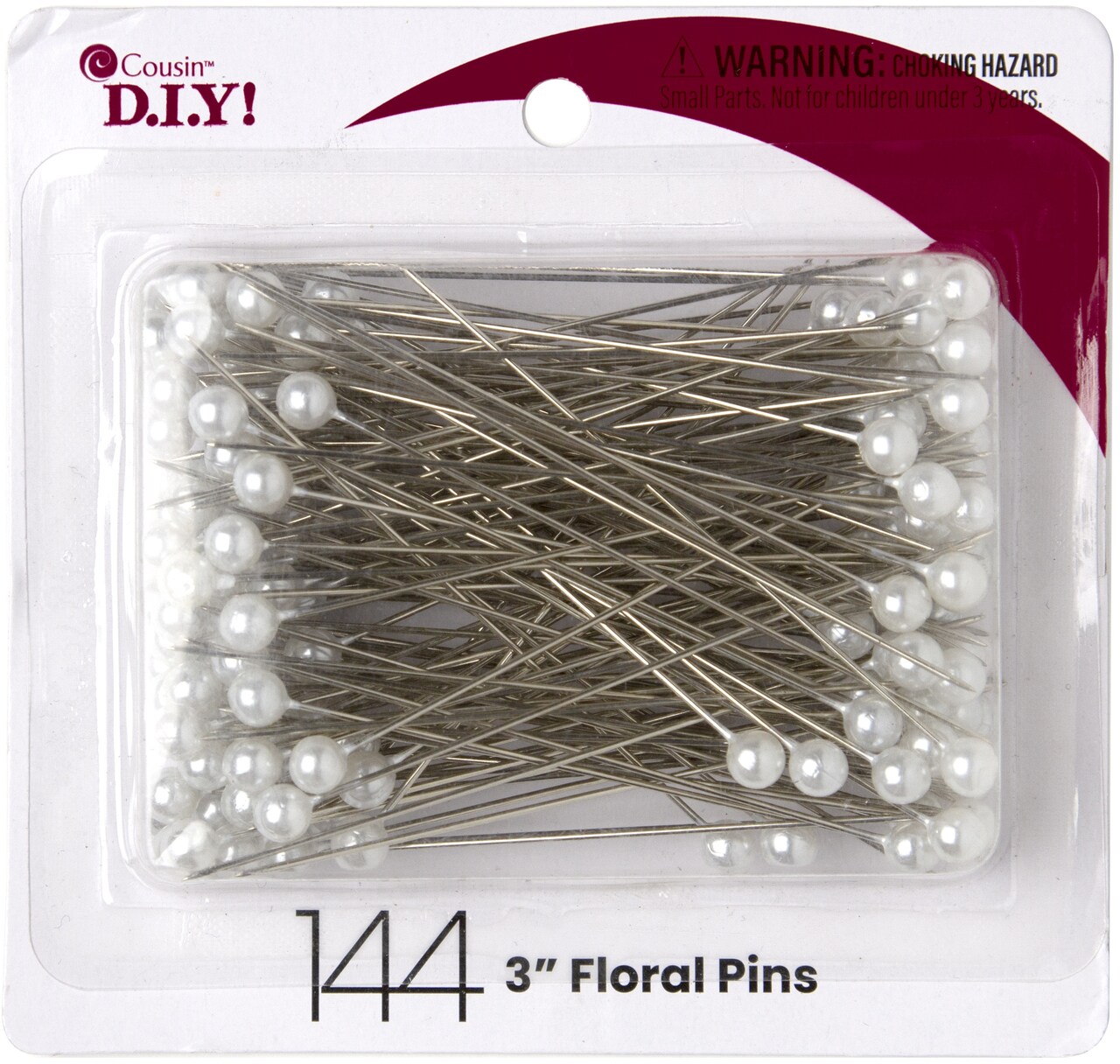 Cousindiy Floral Pins 3 144/Pkg-Pearl White